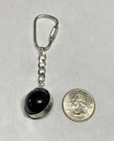 Sterling Silver 19mm Round Black Onyx Bead Spinner Charm & Curb Link Key Chain