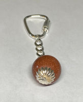 Sterling Silver 18mm Round Goldstone "Venturina" Bead & Curb Link Key Chain