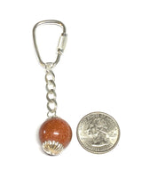 Sterling Silver 18mm Round Goldstone "Venturina" Bead & Curb Link Key Chain