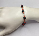 Sterling Silver Genuine 6mm Azabache Jet & Coral 7.5" Bracelet