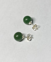 Sterling Silver Genuine 8mm Nephrite Jade Stud Earrings