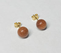 14 Karat Yellow Gold 7mm Goldstone Venturina Stud Earrings