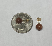 14 Karat Yellow Gold 7mm Goldstone Venturina Stud Earrings