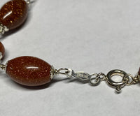 Sterling Silver Fancy Brown Goldstone "Venturina" Round & Barrel Bead 8" Bracelet