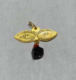 14Kt Yellow Gold Genuine 4mm Azabache Jet/Coral Saint Lucy "Ojos Santa Lucia" Large Eyes Charm