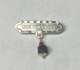 Sterling Silver Dios Me Bendiga Baby Pin with Genuine Azabache