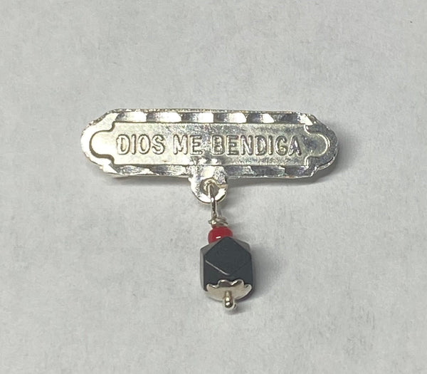 Sterling Silver Dios Me Bendiga Baby Pin with Genuine Azabache