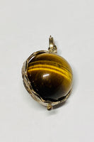 Vintage 1970's Sterling Silver 14mm Tiger's Eye Spinner Pendant