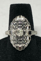 Vintage NOS 14KT White Gold 0.35 Carat Old Mine Cut Diamond Filigree Ladies Ring