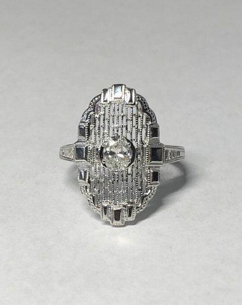 Vintage NOS 14KT White Gold 0.33 Carat Oval Diamond Filigree Ladies Ring