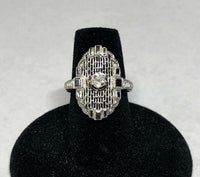 Vintage NOS 14KT White Gold 0.20 Carat Old European Cut Diamond Filigree Ladies Ring