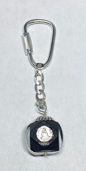 Sterling Silver Azabache Jet Our Lady of Charity & San Lazaro Medals Key Chain