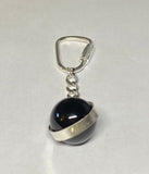 Sterling Silver 19mm Round Black Onyx Bead Spinner Charm & Curb Link Key Chain