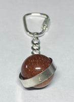 Sterling Silver 18mm Round Brown Goldstone "Venturina" Bead Spinner Charm & Curb Link Key Chain