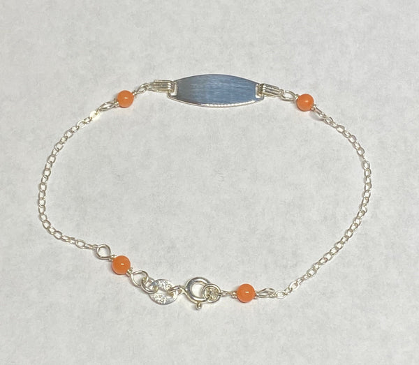 Sterling Silver & Genuine Coral Children's ID Bracelet