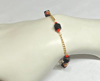 14 Karat Yellow Gold Genuine 5mm Azabache Jet & Coral Curb Link Bracelet