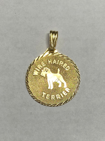 Gold Plated Wire Haired Terrier Medal Pendant