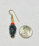 Vintage 1960's New Old Stock 14K Yellow Gold Filled Blackamoor Dangle Earrings with Slipless Ear Wires