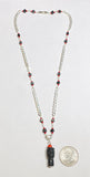 Sterling Silver Genuine Azabache Jet & Red Coral Beads Blackamoor Heart Accent Curb Link 18" Necklace