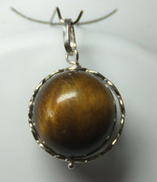 Vintage 1970's Sterling Silver 16mm Tiger's Eye Spinner Pendant