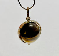 Vintage 1970's Sterling Silver 14mm Tiger's Eye Spinner Pendant