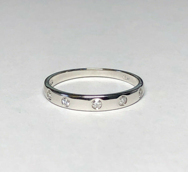 Vintage New Old Stock Sterling Silver Gypsy Set Genuine 1/10 ctw Single-cut Diamond Ladies Band Stackable Ring