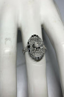 Vintage NOS 14KT White Gold 0.35 Carat Old Mine Cut Diamond Filigree Ladies Ring