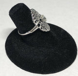 Vintage NOS 14KT White Gold 0.33 Carat Oval Diamond Filigree Ladies Ring