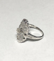 Vintage NOS 14KT White Gold 0.20 Carat Old European Cut Diamond Filigree Ladies Ring