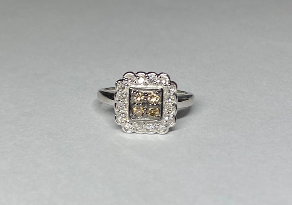 Vintage NOS 1980s Sterling Silver 925 Genuine 0.52 CTW White & Champagne Diamond Ring