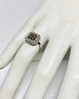 Vintage NOS 1980s Sterling Silver 925 Genuine 0.52 CTW White & Champagne Diamond Ring