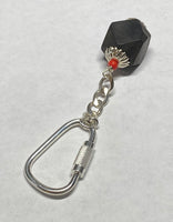 Sterling Silver & Genuine 16mm Azabache Jet and Coral Bead 3.5" Key Chain