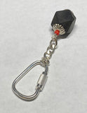 Sterling Silver & Genuine 16mm Azabache Jet and Coral Bead 3.5" Key Chain