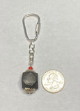 Sterling Silver & Genuine 16mm Azabache Jet and Coral Bead 3.5" Key Chain