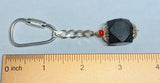 Sterling Silver & Genuine 16mm Azabache Jet and Coral Bead 3.5" Key Chain