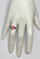 Sterling Silver Genuine 9mm Pink Coral and Lab Created Blue Sapphire Ring