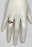 Sterling Silver Genuine 9mm Pink Coral and Lab Created Blue Sapphire Ring