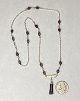 Sterling Silver Genuine Azabache Jet & Red Coral Beads Mano Figa Hand and Saint Lucia Eyes Rolo Link 18" Necklace