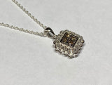 Vintage NOS 1980's Sterling Silver Genuine 0.52 Carat TW White & Champagne Diamond Pendant w/Chain