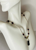 Sterling Silver Genuine Azabache Jet & Red Coral Beads Mano Figa Hand and Saint Lucia Eyes Rolo Link 18" Necklace