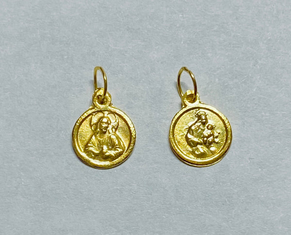 14 Karat Yellow Gold Scapular Sacred Heart of Jesus & Our Lady of Mount Carmel "Virgen del Carmen" 8mm Baby Medal