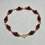 14 Karat Yellow Gold Genuine 5mm Azabache Jet & Coral 7" Bracelet