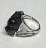 Vintage 1960's New Old Stock Blackamoor Ring in Rhodium-plated Sterling Silver