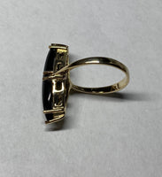 14K Yellow Gold Genuine Marquise-cut Black Onyx Ladies Solitaire Ring