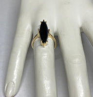 14K Yellow Gold Genuine Marquise-cut Black Onyx Ladies Solitaire Ring