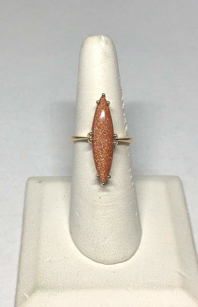 10K Yellow Gold Marquise-cut Goldstone Venturina Ladies Solitaire Ring