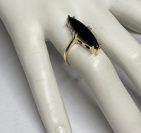 14K Yellow Gold Genuine Marquise-cut Black Onyx Ladies Solitaire Ring