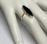 14K Yellow Gold Genuine Marquise-cut Black Onyx Ladies Solitaire Ring