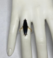 10K Yellow Gold Genuine Marquise-cut Black Onyx Ladies Solitaire Ring