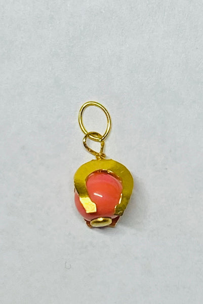 Vintage NOS 1960's 14K Yellow Gold Coral Bead Horseshoe Pendant